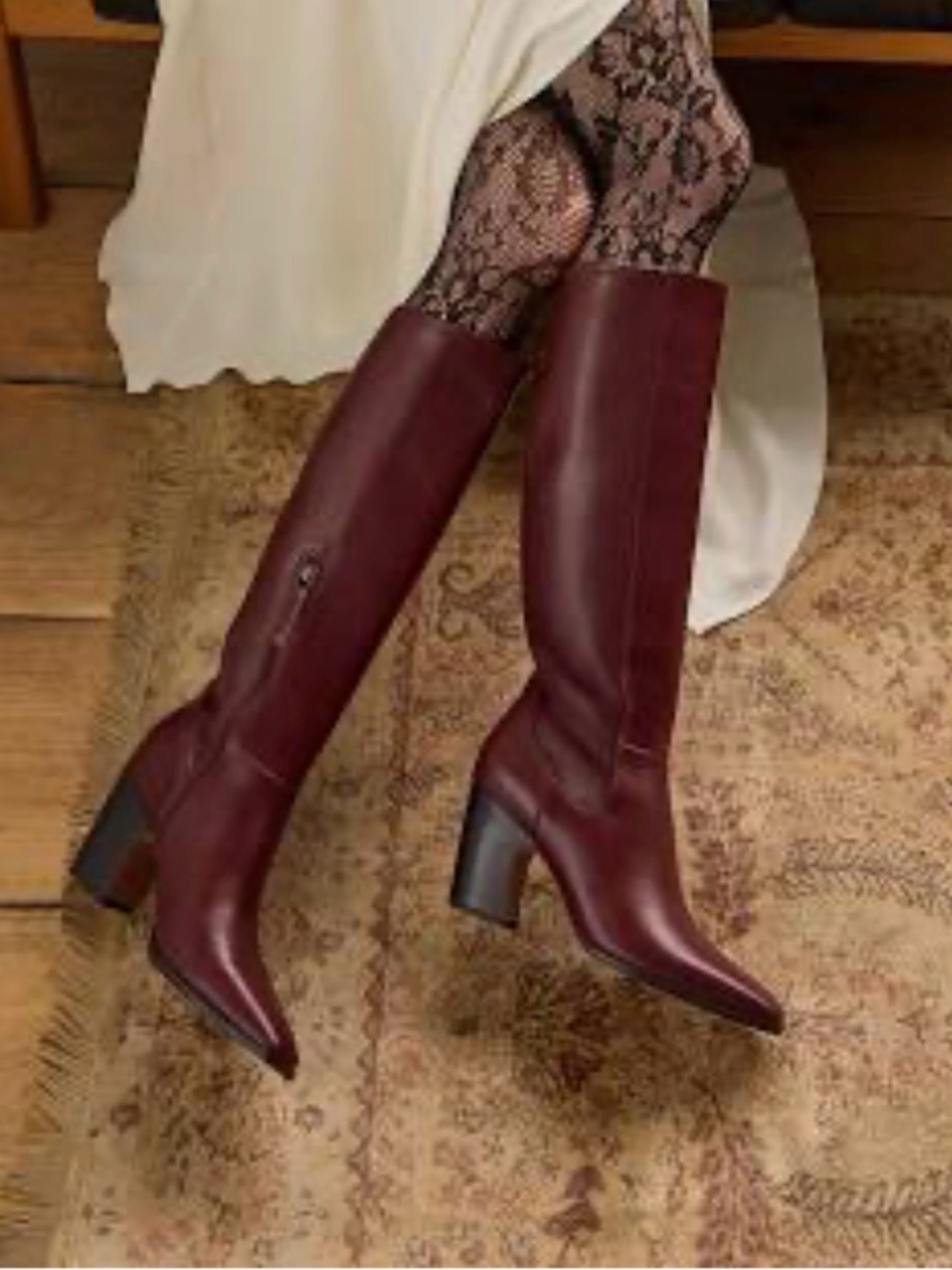 Franco Sarto Jonie Boots Oxblood Red Leather Knee High Block Heel Size 9